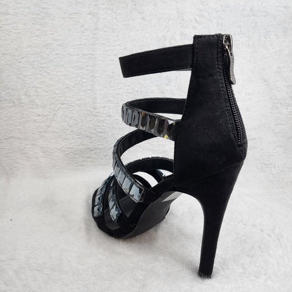 Black Multi Strap 4.5" High Heel Shoes - Picture 5 of 11